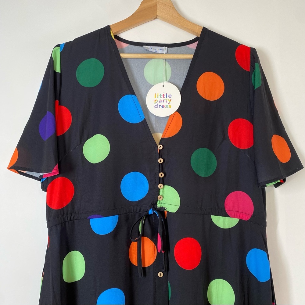 Little Party Dress Colorful Polka Dot Whimsical Maximalist Retro V Neck Size 10 - Picture 3 of 15